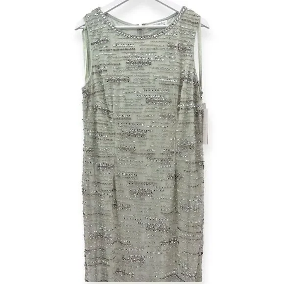 Mac Duggal NEW Sage Green Sleeveless Crystal Fringe Column Dress $698‎ - Size 14 - Picture 4 of 15